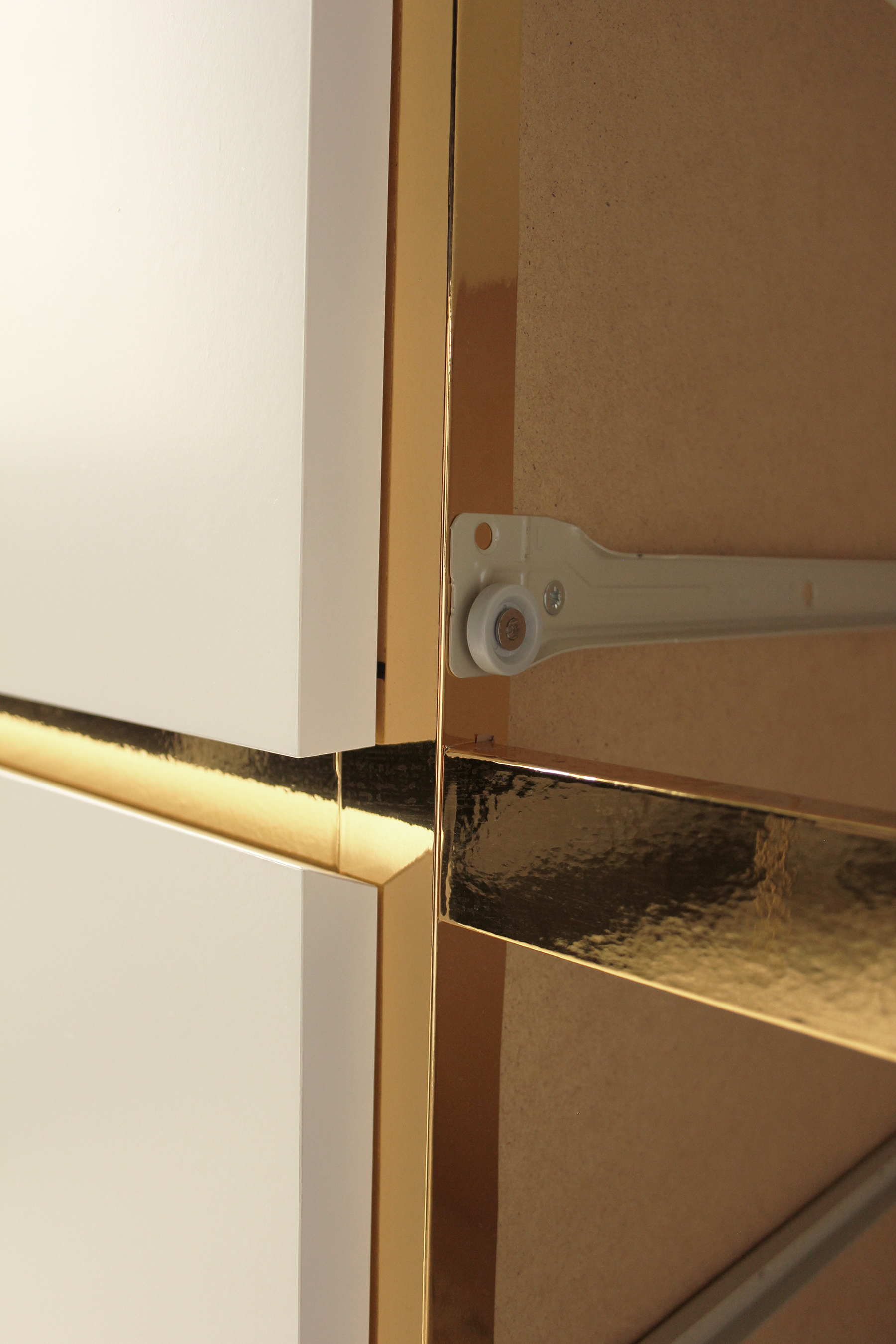 Preciously Me blog : DIY - Ikea Hack, Customize and Glamorize a Malm dresser with gold contact paper. Looks like a beautiful vintage style credenza