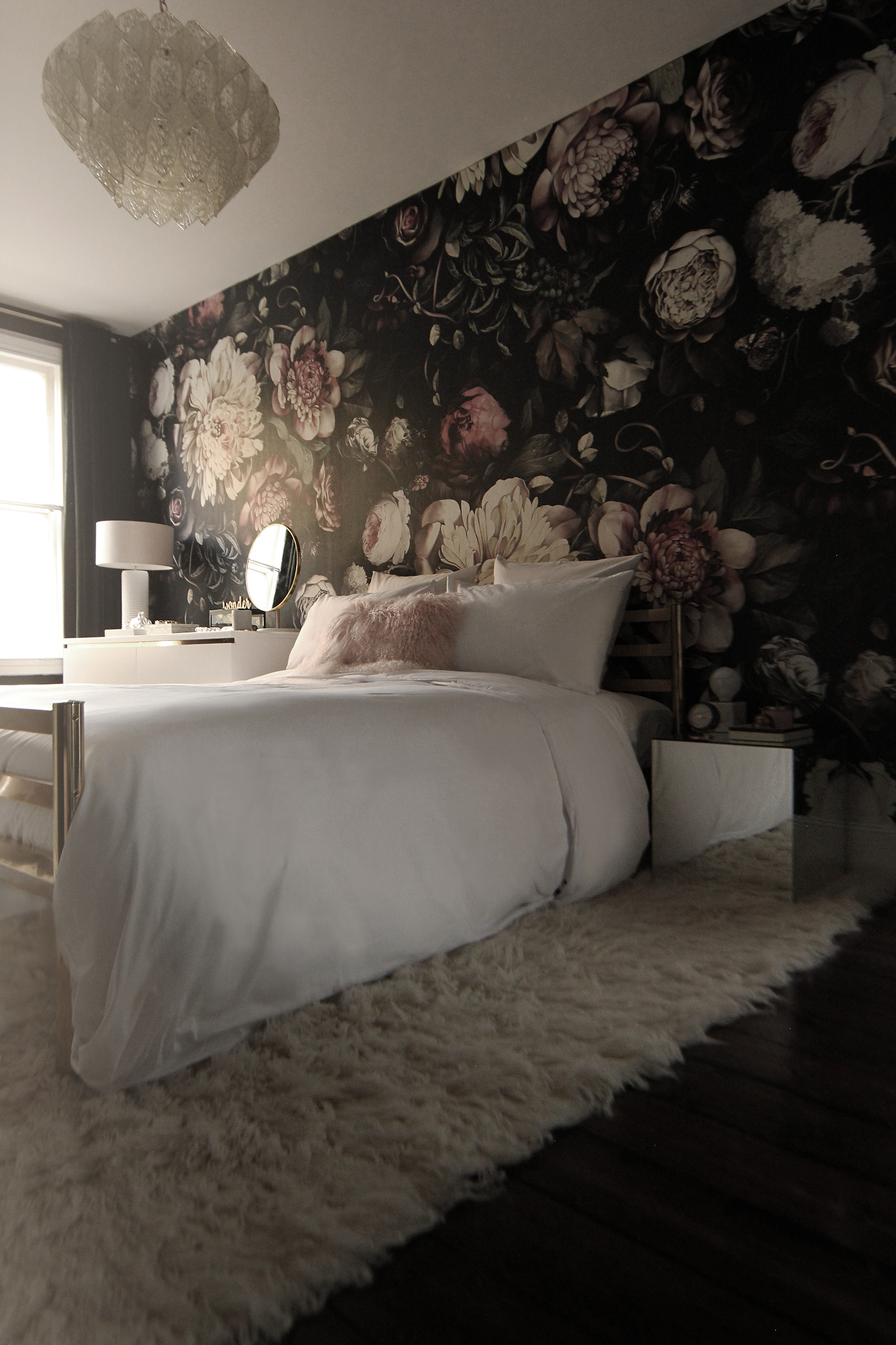 Preciously Me blog : One Room Challenge - Bedroom makeover reveal. Ellie Cashman Dark Floral wallpaper