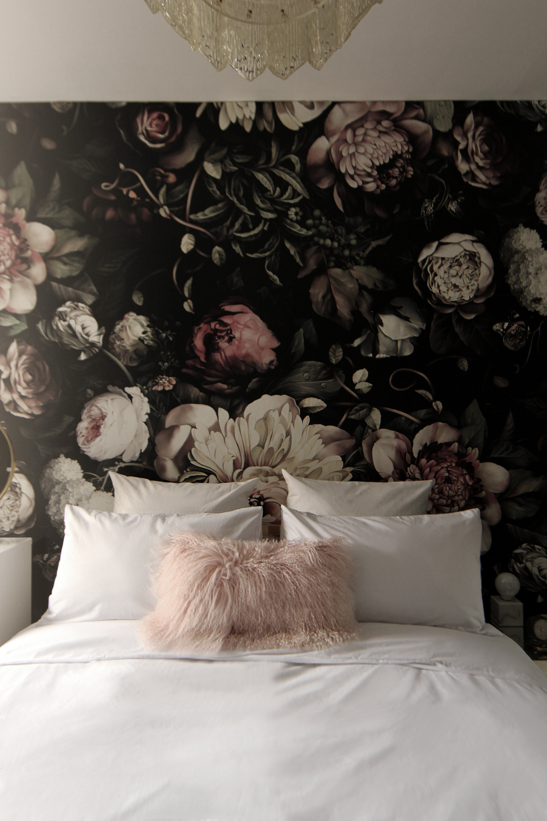 Preciously Me blog : One Room Challenge - Bedroom makeover reveal. Ellie Cashman Dark Floral wallpaper