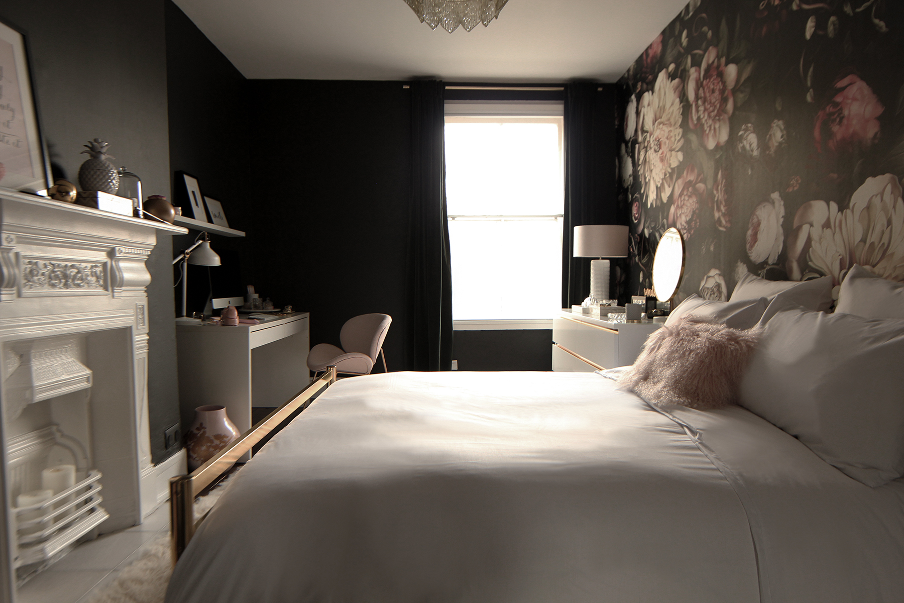 Preciously Me blog : One Room Challenge - Bedroom makeover reveal. Ellie Cashman Dark Floral wallpaper