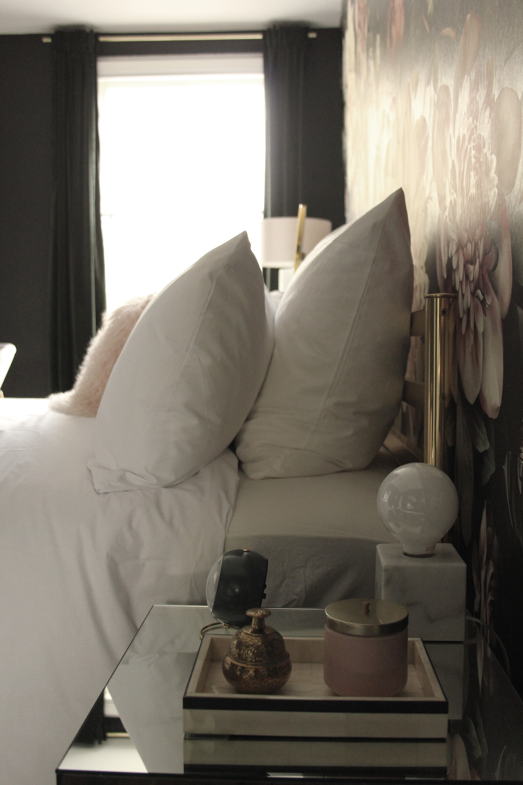 Preciously Me blog : One Room Challenge - Bedroom makeover reveal. Ellie Cashman Dark Floral wallpaper