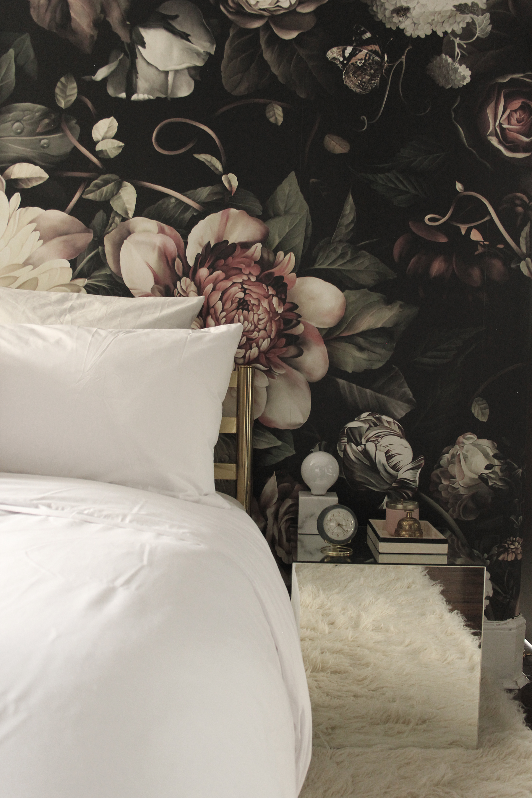 Preciously Me blog : One Room Challenge - Bedroom makeover reveal. Ellie Cashman Dark Floral wallpaper