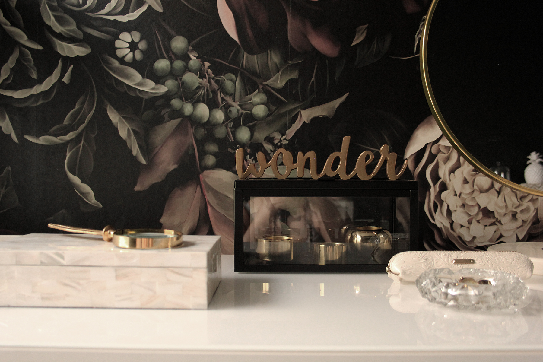 Preciously Me blog : One Room Challenge - Bedroom makeover reveal. Ellie Cashman Dark Floral wallpaper
